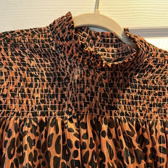 Scotch & Soda Leopard Smocked Blouse Silver Lurex Sparkle XL Top - Picture 7 of 10